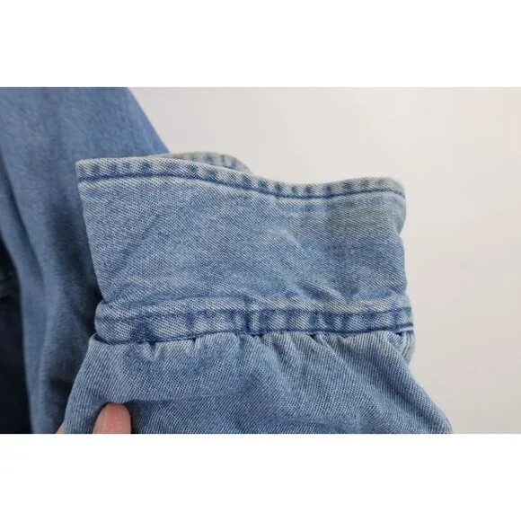 Vtg 90s Streetwear Mens XL Faded Flannel Lined Denim Jean Button Shirt Jacket - Picture 11 of 16